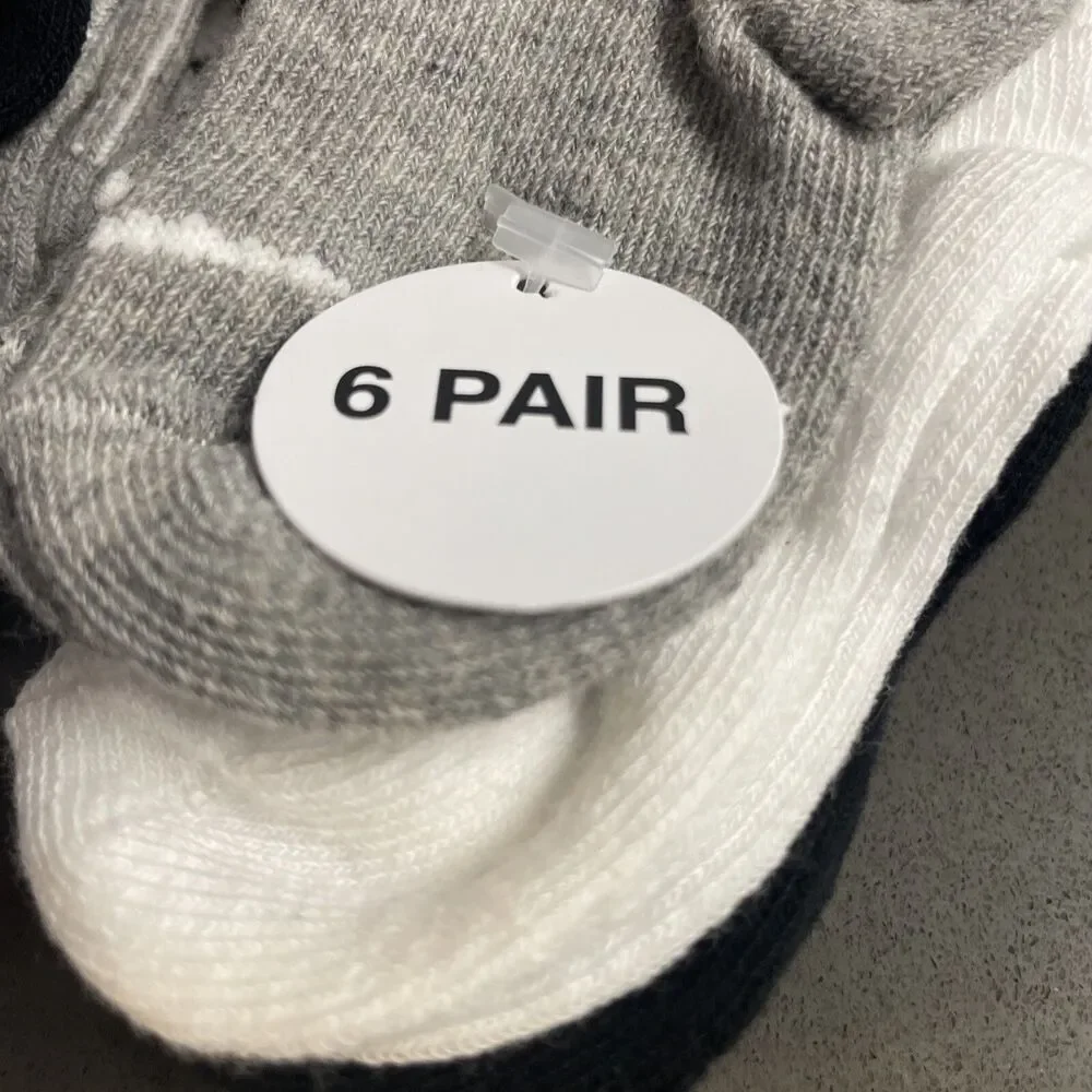 Nike Sports Ankle Gripper Socks 6-Pairs Newborn 6-12 Months Black/White/Gray